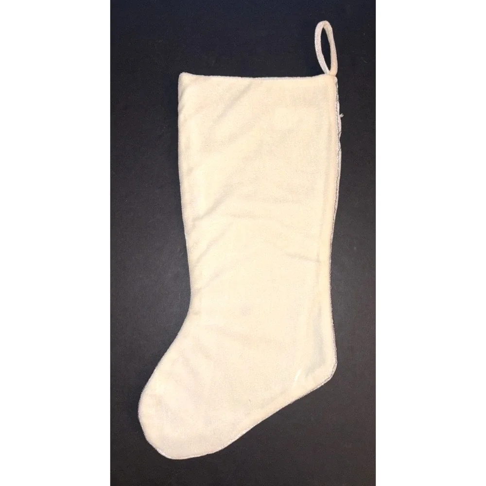 Silver Beaded and Embellished Christmas Tree Stocking White